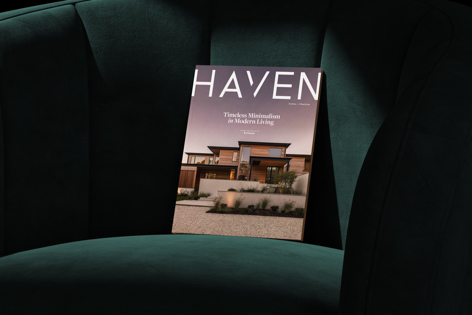 HAVEN cover feature on a velvet armchair